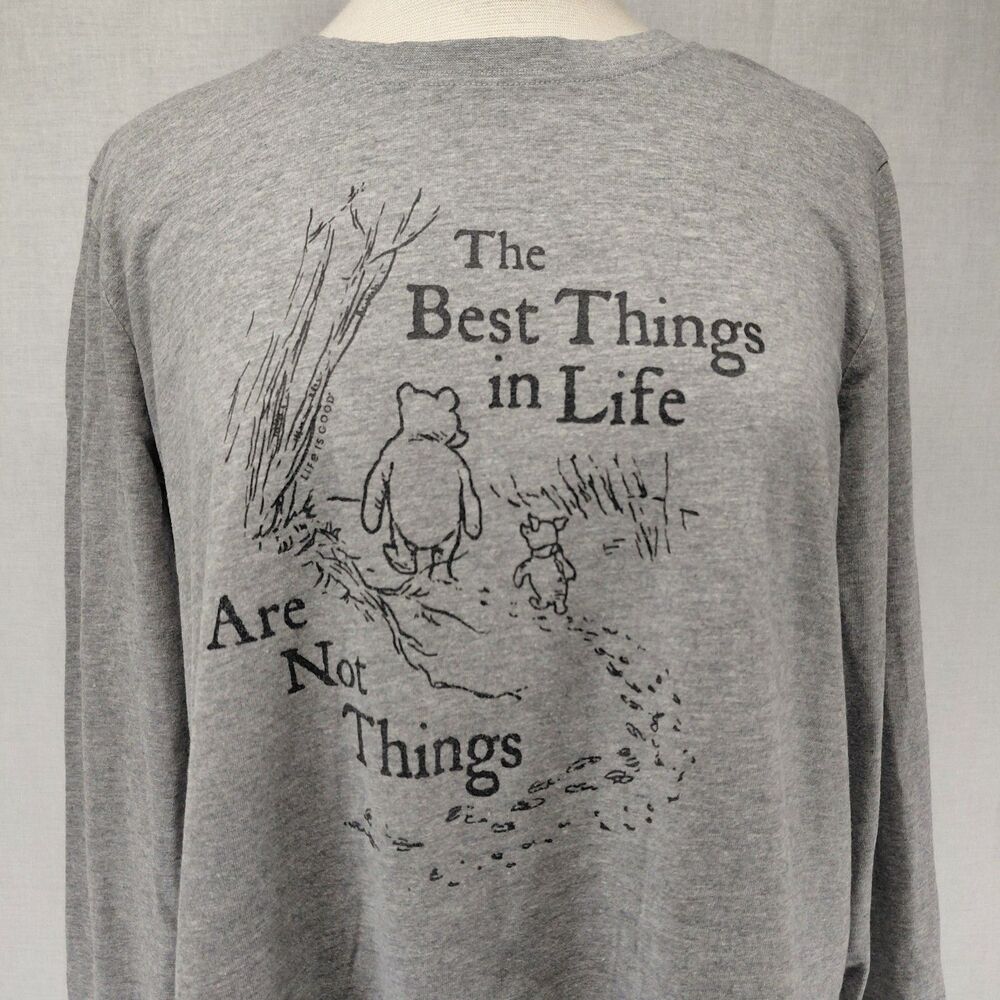 Life Is Good Winnie the Pooh Best Things Gray LS T-Shirt Sz XL - Picture 2 of 8